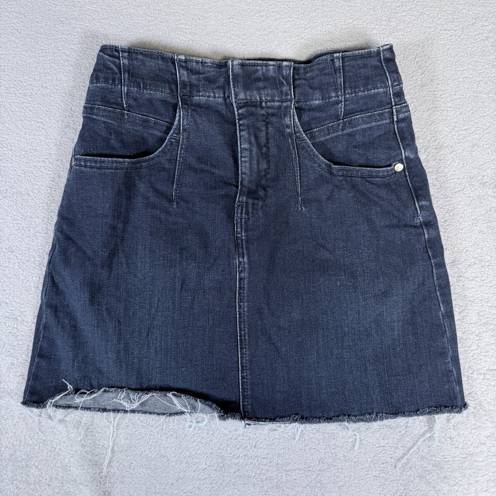 Pilcro Denim A Line Mini Skirt Blue Raw Hem Pockets Womens Size 6